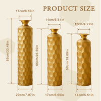 3-Piece Modern Gold Metal Floor Vase Set, Hexagon Textured,…