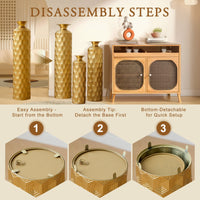 3-Piece Modern Gold Metal Floor Vase Set, Hexagon Textured,…