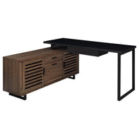 Rodger Black and Walnut L-Shape Office Desk with Storage, M…
