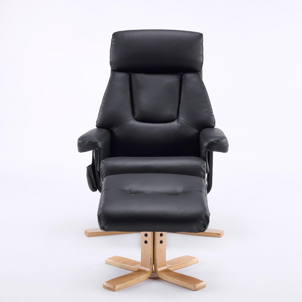 Modern PU Leather Massage Recliner with Ottoman, 360° Swive…