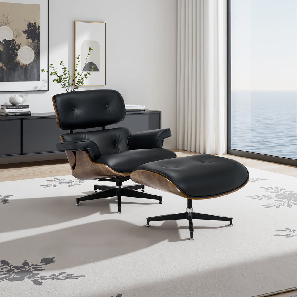 Top Black Grain Leather, Mid Century Chaise Lounge Chair an…