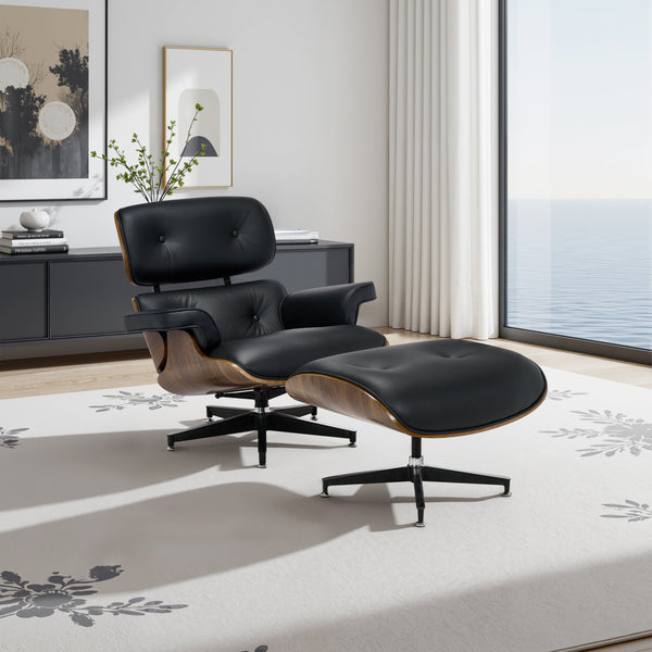 Top Black Grain Leather, Mid Century Chaise Lounge Chair an…
