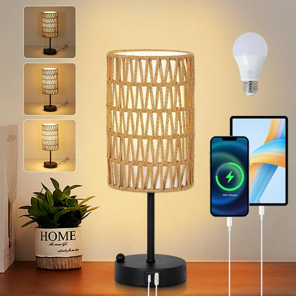 Touch Table Lamp For Bedroom with Bulb, Boho Small Desk Lam…