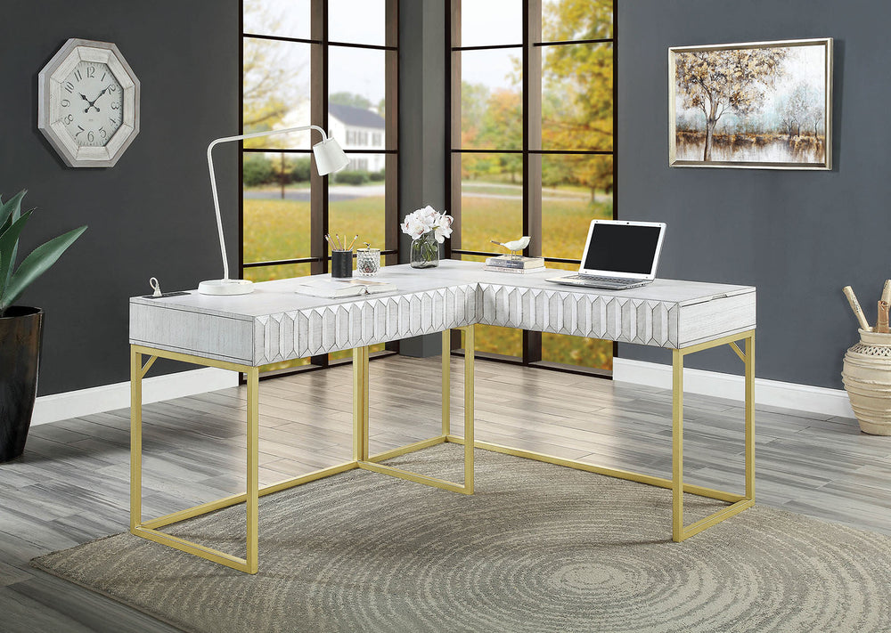 Lift-Top Antique White Desk – USB Charging