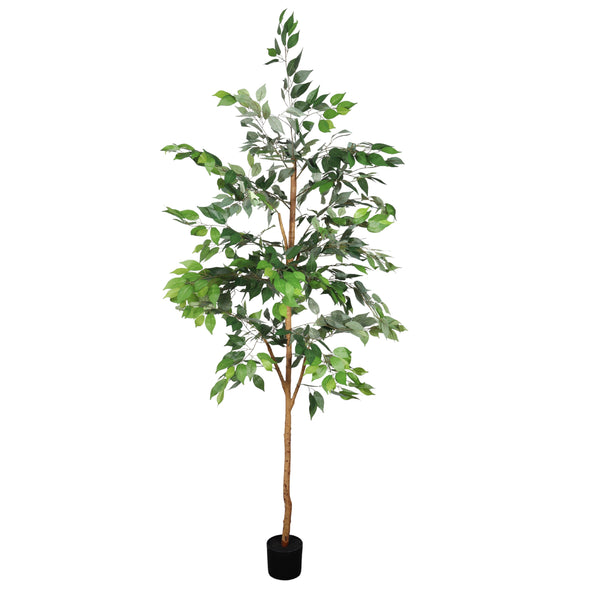 6FT Artificial Ficus Tree with Natural Trunk in Black Plast…