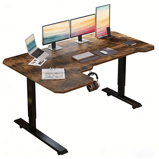 L-shaped 59-inch Height Adjustable Electric Standing Desk - Rustic Brown