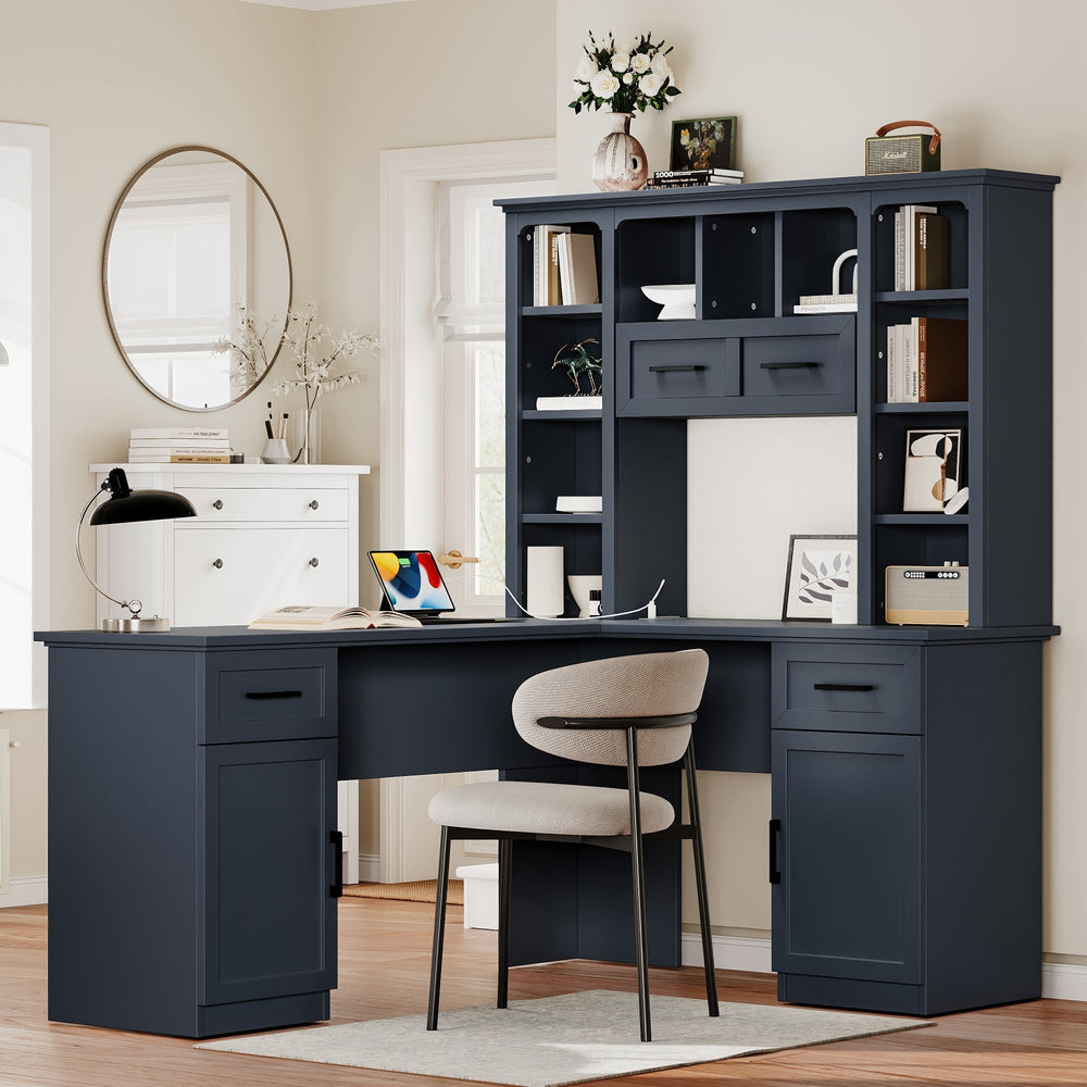 L-Shaped Computer Desk with 2 Cabinets and 2 Drawers
