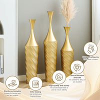 Set of 3 Gold Metal Floor Vases, 27.56'/31.5'/35.43' Tall H…