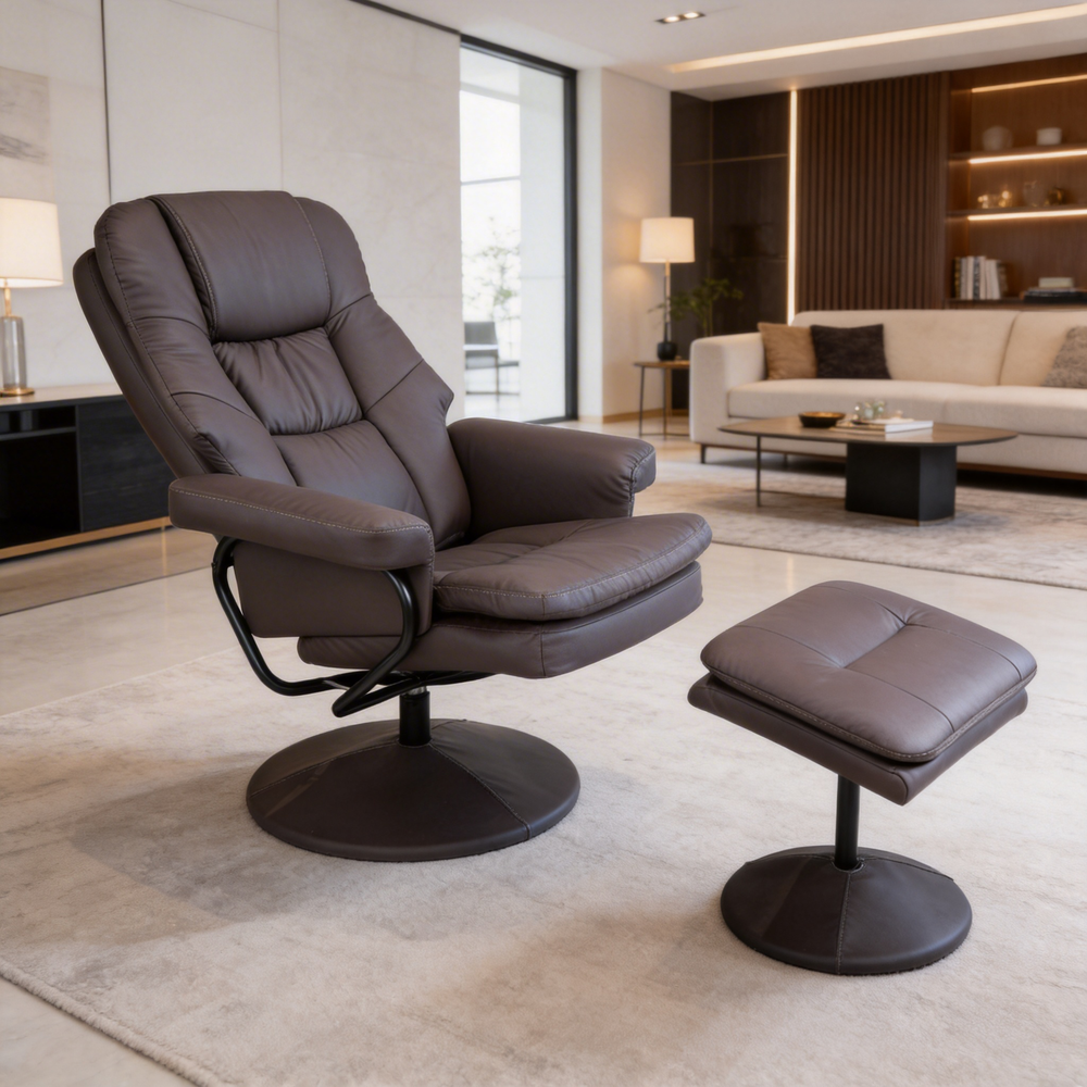 Swivel Cat Scratch Leather Recliner with Ottoman Chair Mode…