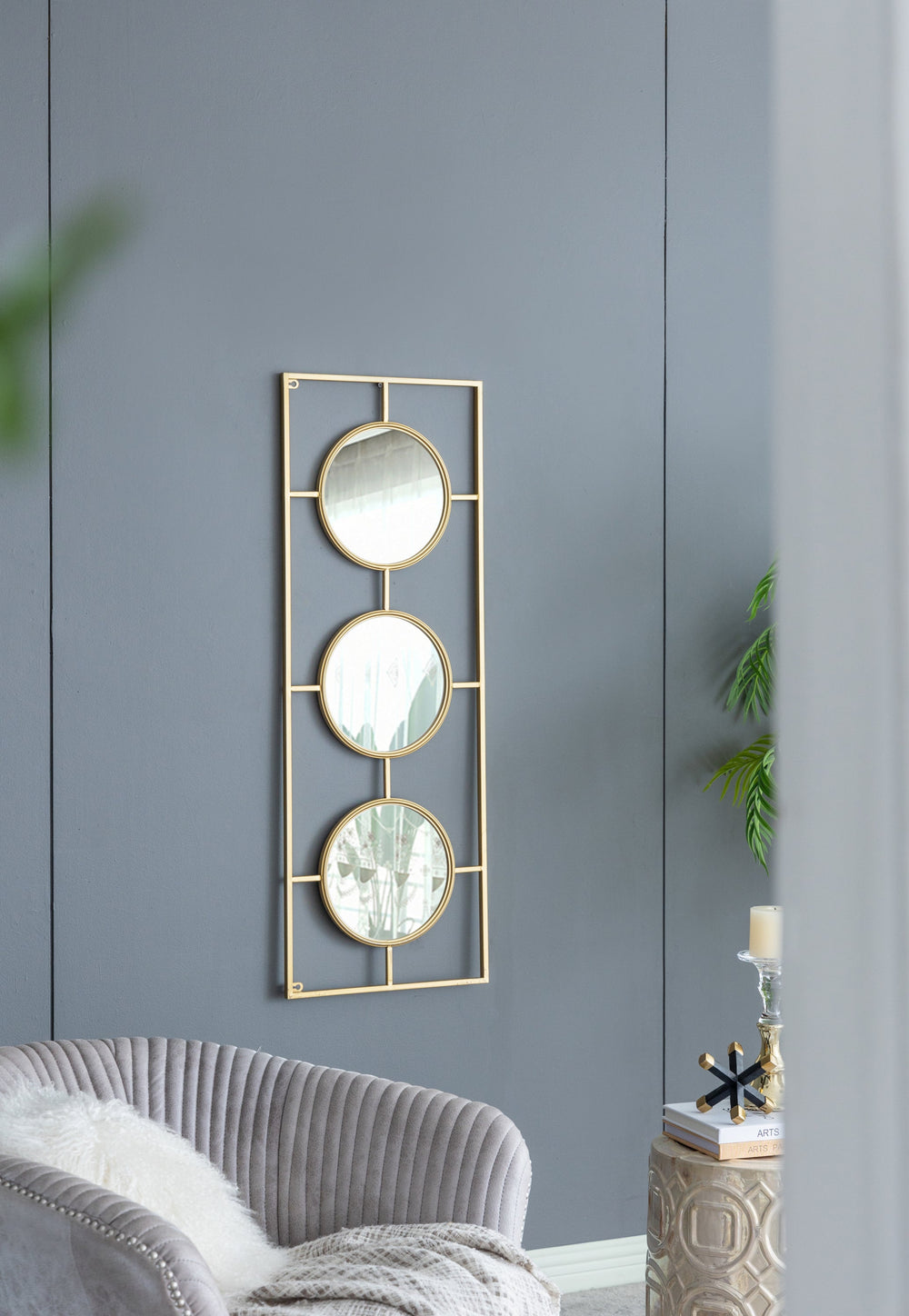 3 Mirror Piece Wall Mirror in Gold Rectangular Frame, Home…