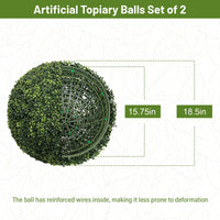 18.5IN dark Artificial Topiary Balls Outdoor Faux Boxwood D…