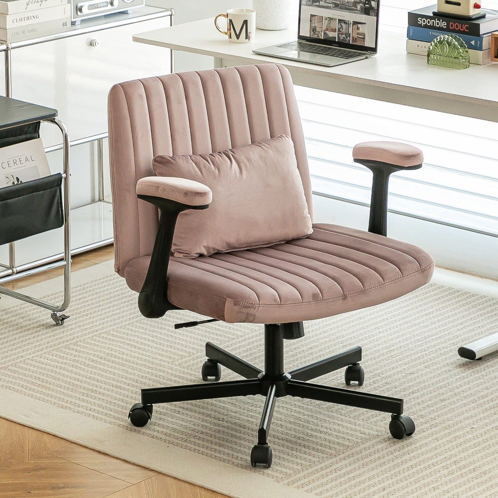 Pink Velvet Criss Cross Armrest Office Chair with Wheels -…