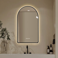 28'x48'Arched LED Mirror for Bathroom,Time and temperature display, Backlight, Anti-Fog, Dimmable, with Three Color Temperatures- Modern Vanity Light Mirror,  Perfect for over Sink,Black Frame