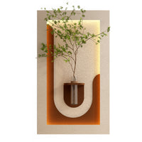Adjustable 3-Color LED Sandstone Wall Decor with Simulated Green Plants, Glass Vase & Rabbit Statue in Light Coffee PVC Material, 23.62 x 41.34 x 4.72 inches