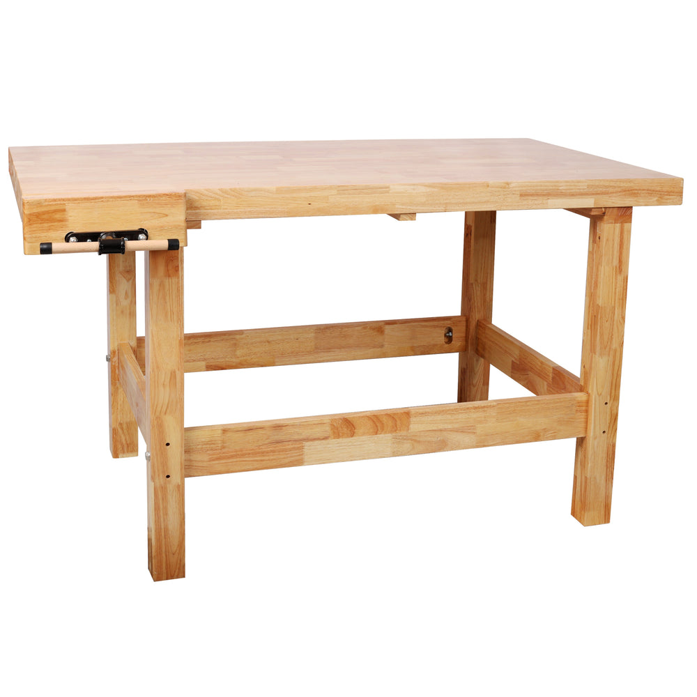 Solid Rubber Wood Workbench with Integrated Wood Vise for W…