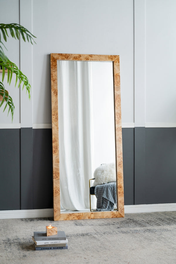 31.5x1.6x71' Burl Wood Rectangle Floor Mirror, Brown