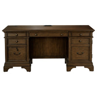 Stigham Burnish Oak 5-Drawer Credenza Office Desk in Warm O…