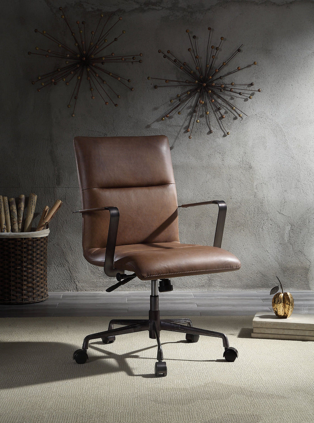 Indra Vintage Chocolate Top Grain Leather Office Chair
