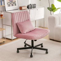 Light Pink Velvet Criss Cross Armless Office Chair with Whe…