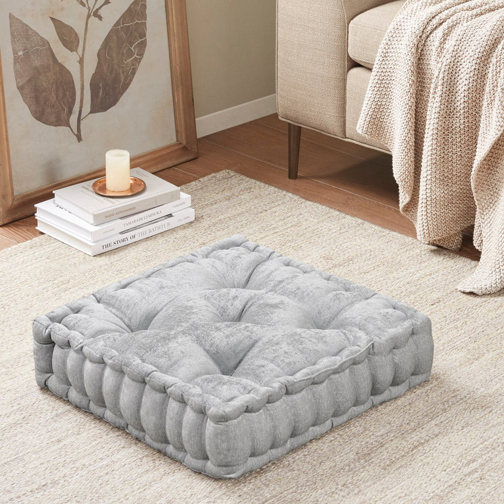 Poly Chenille Square Floor Pillow Cushion Grey 20x20'