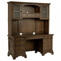 Stigham Burnished Oak 5-Drawer Credenza with Hutch in Burni…