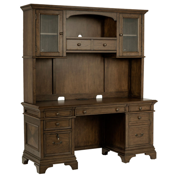 Stigham Burnished Oak 5-Drawer Credenza with Hutch in Burni…