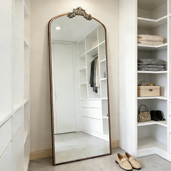 Full Length Mirror 36x66 Inch Vintage Ornate Arched Floor Mirror Metal Framed Mirror Dressing Mirror Oversized Wall Mirror, for Entryway, Living Room, Bedroom, Clothing Shop,  Antique Bronze
