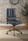 Tinzud Top Grain Leather Office Chair – Gray