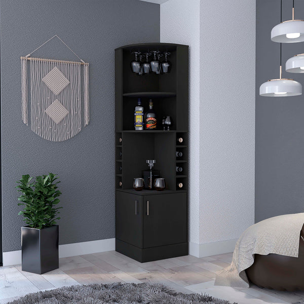 Bar Cabinet Papprika, 8 Wine Cubbies, Double Door, Black We…