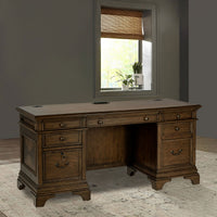 Stigham Burnish Oak 5-Drawer Credenza Office Desk in Warm O…