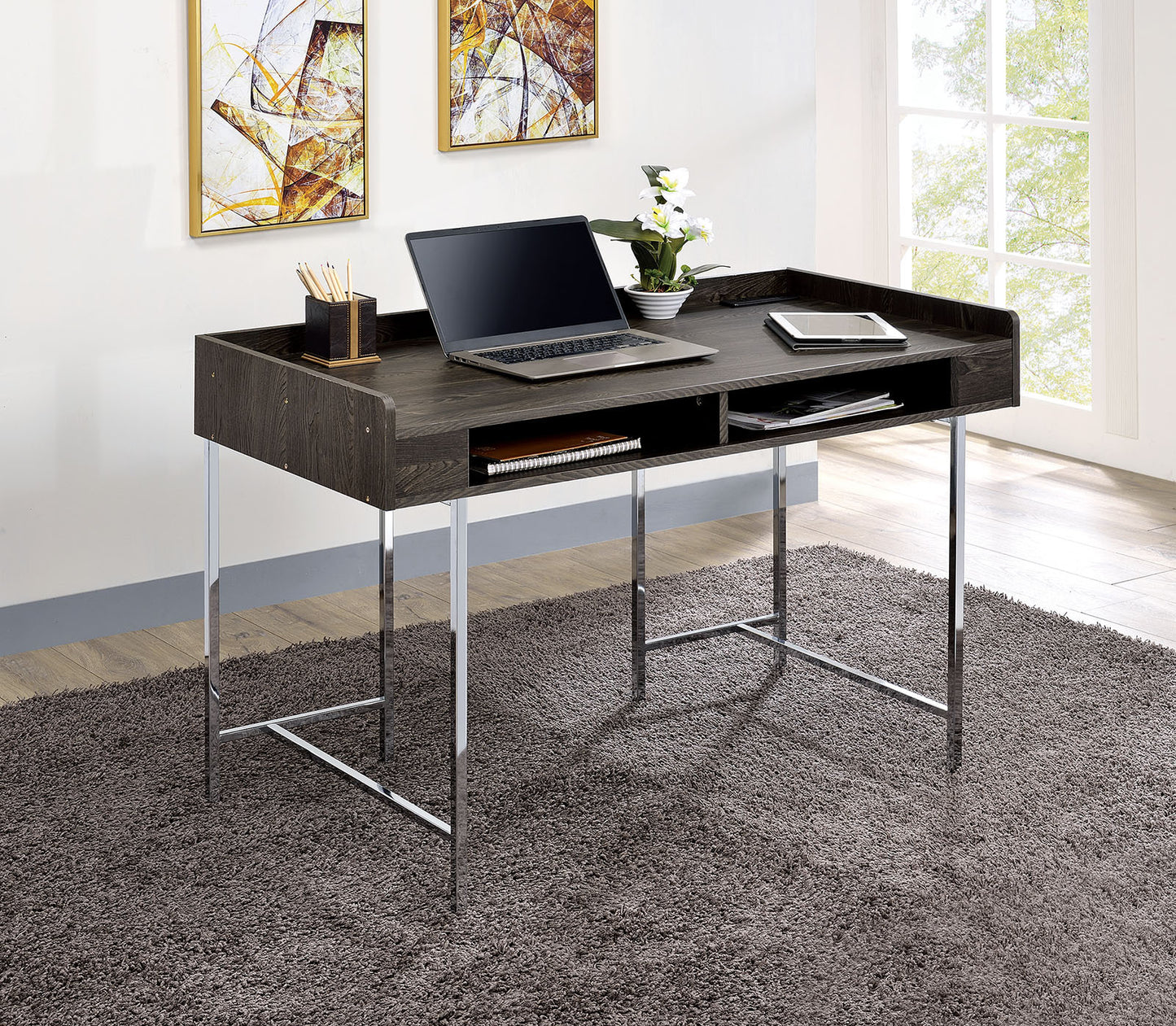 Modern Usb-supported Computer Desk With Drawer Storage - Wood/steel