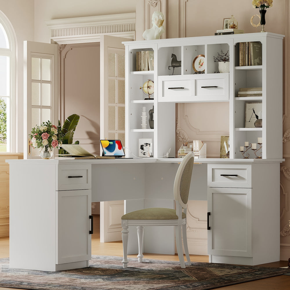 L-Shaped Computer Desk with 2 Cabinets and 2 Drawers, 11 Op…