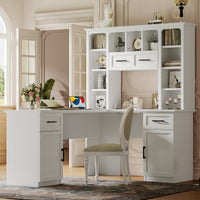 L-Shaped Computer Desk with 2 Cabinets and 2 Drawers, 11 Op…