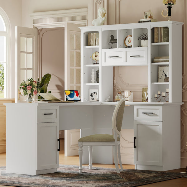 L-Shaped Computer Desk with 2 Cabinets and 2 Drawers, 11 Op…