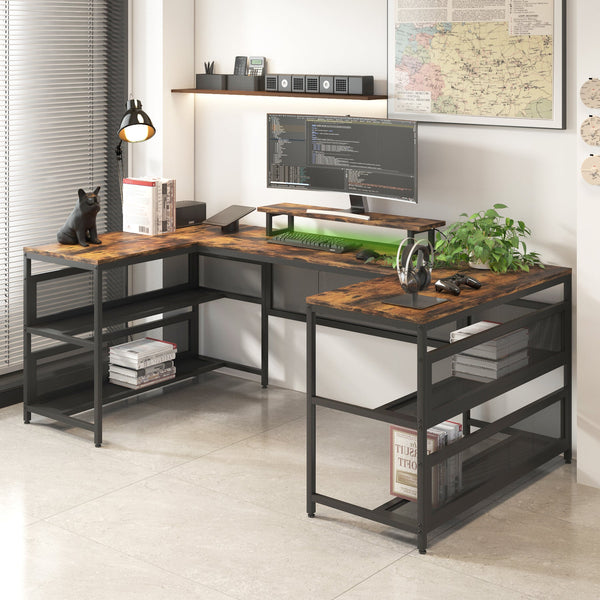 U-Shaped Desk – Power Outlets, LED & Monitor Stand