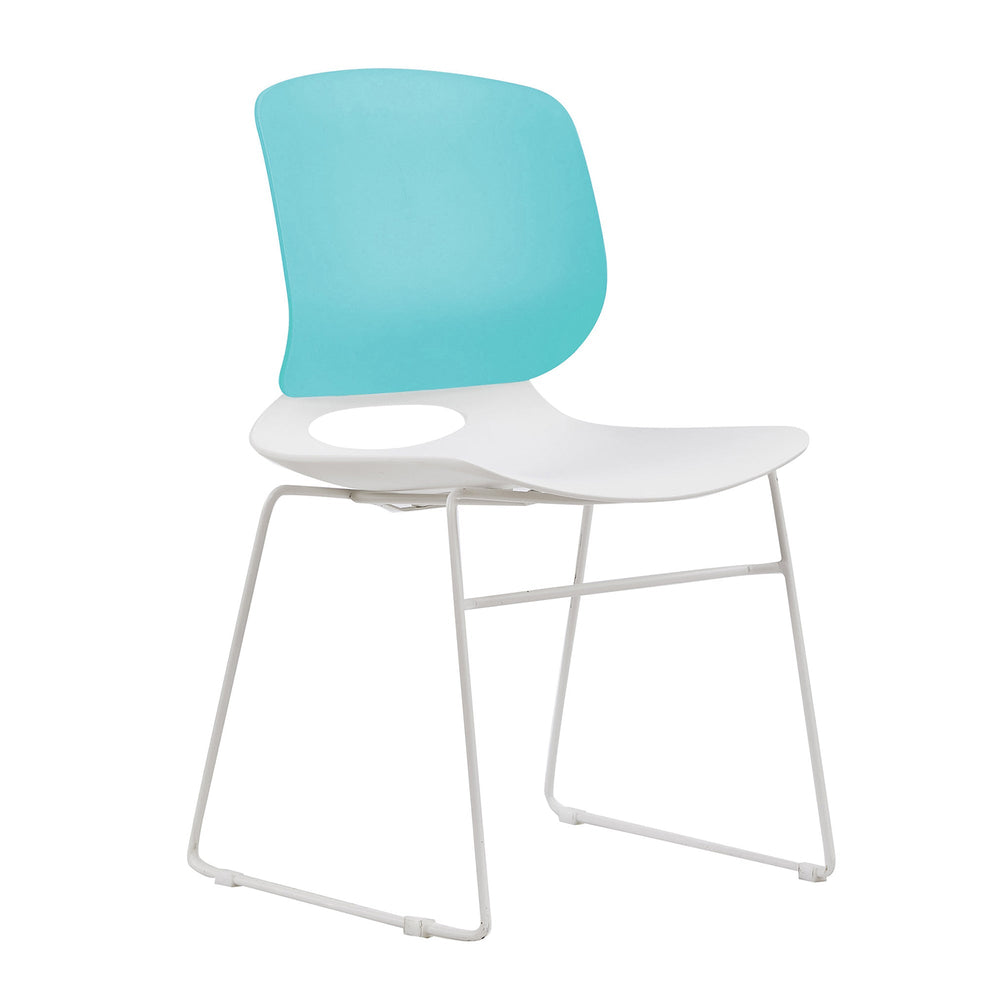 Modern Stacking Chairs Set of 4 in White and Blue with Poly…