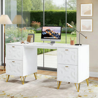 Computer Desk with File Drawers, Wood Executive Desk for Ho…
