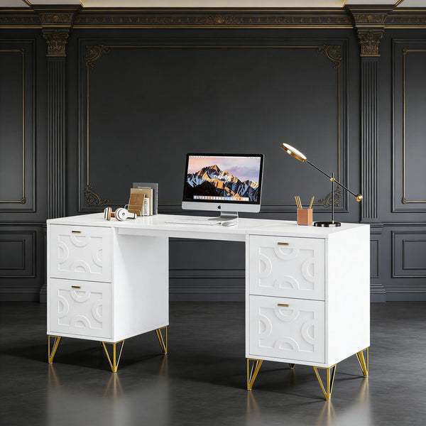Computer Desk with File Drawers, Wood Executive Desk for Ho…