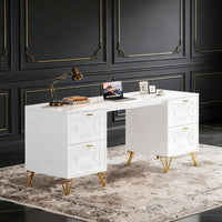 Computer Desk with File Drawers, Wood Executive Desk for Ho…