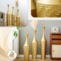 Set of 3 Gold Metal Floor Vases, 27.56'/31.5'/35.43' Tall H…