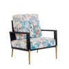 Mid-Century Blue Floral Armchair – Solid Wood
