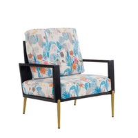 Mid-Century Modern Blue Floral Armchair with Solid Wood Fra…