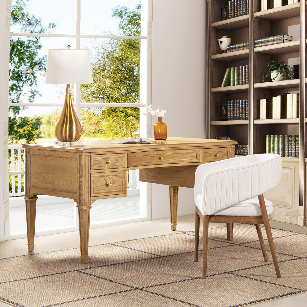 Dauphin Gold Accent 5-Drawer Wood Executive Desk Natural Br…
