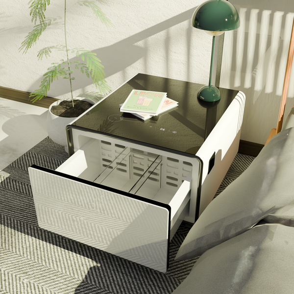 Modern Smart Side Table with Built-in Fridge, Wireless Char…