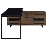 Rodger Black and Walnut L-Shape Office Desk with Storage, M…
