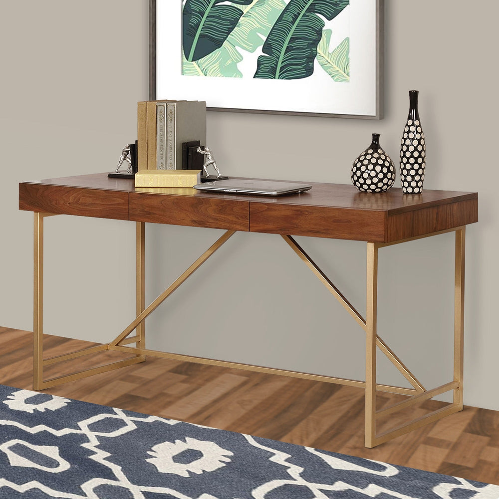 Modern Style Wooden Writing Desk with Unique Metal Legs, Wa…
